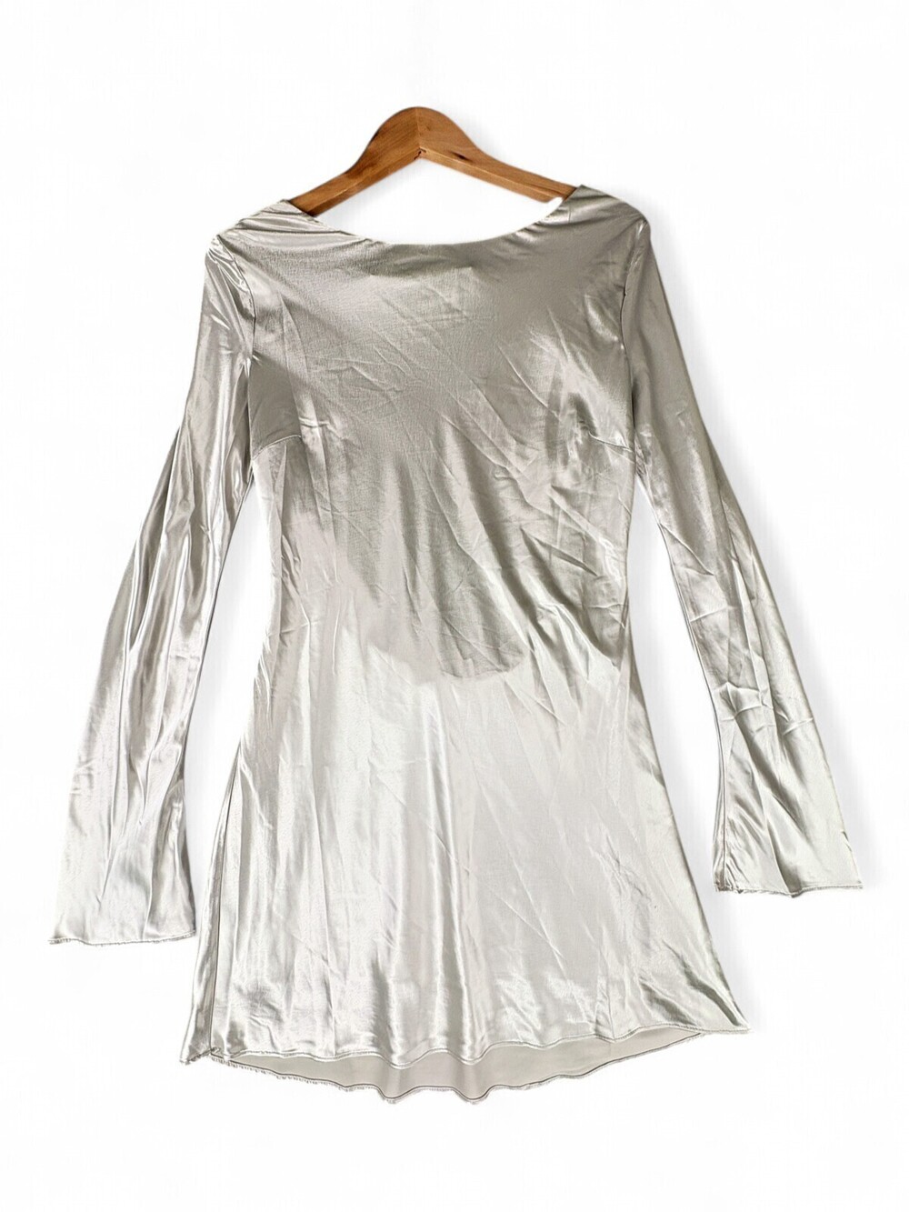 Nia Silver Backless Long Sleeve Mini Dress L